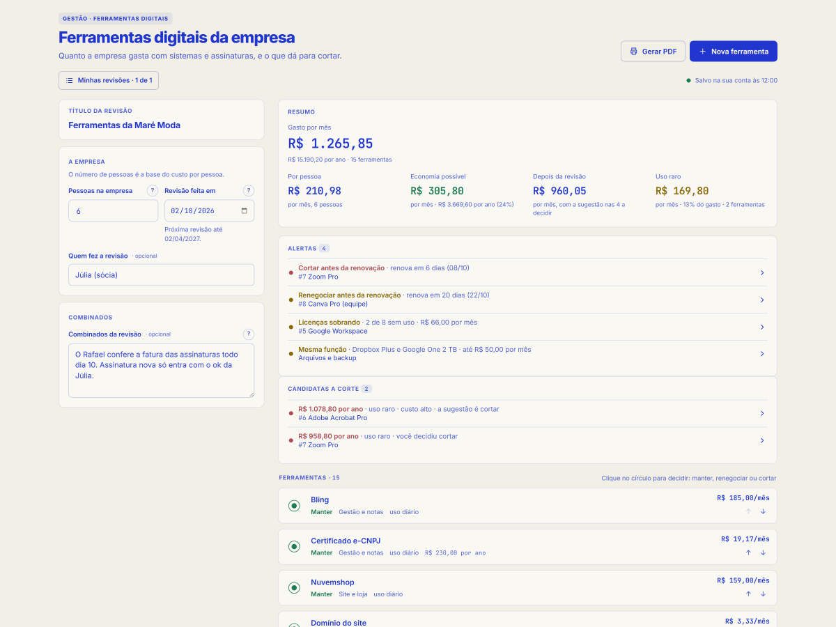 Tela da ferramenta Ferramentas digitais da empresa