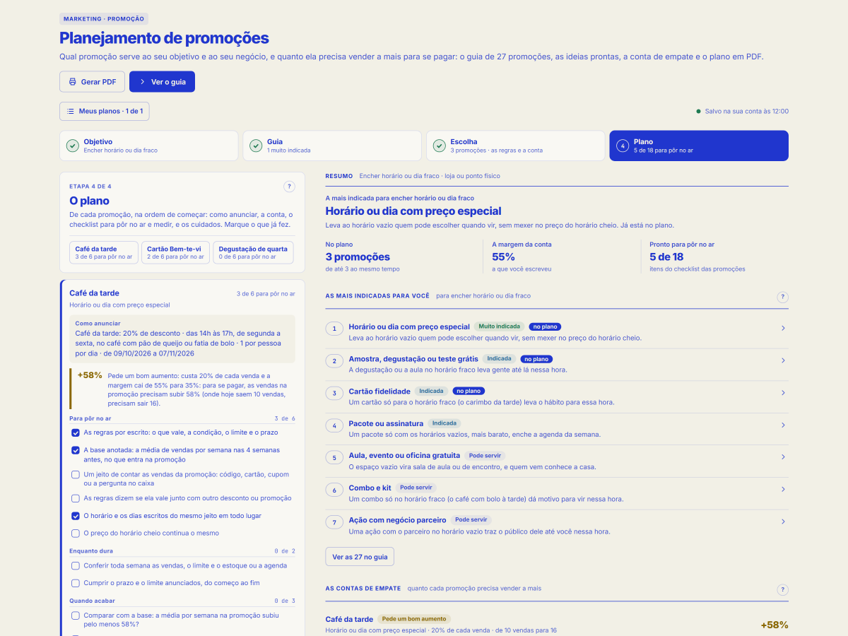 Tela da ferramenta Planejamento de promoções